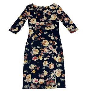 Moci by Purple Rain Dress CHLOE 3/4 Sleeved Navy Floral Women's Size Small